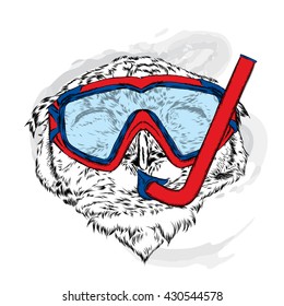 Funny owl wearing a mask for diving. Vector illustration for greeting card, poster, or print on clothes. Hipster. Bird clothing. Fashion & Style.