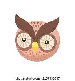 Funny owlet wild forest nocturnal bird of prey with large eyes isolated face head carnival mask. Vector flat cartoon feathered eagle-owl wildlife mascot. Wise owlet baby howlet predator, childish toy