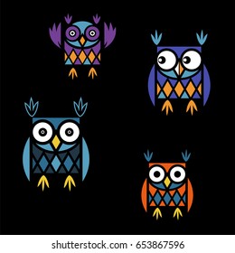 Funny owls with big eyes
