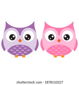 funny owls flat colorful illustration

