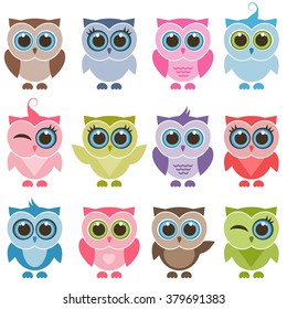 Funny owls and owlets set