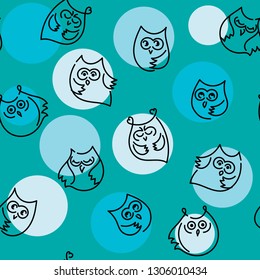 Funny owls. Seamless hand-drawn pattern, vector illustration 