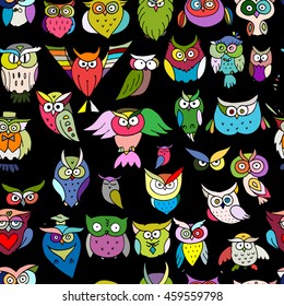 Funny owls, seamless pattern for your design