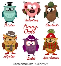 funny owls. set for your design