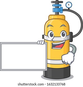Funny oxygen cylinder cartoon character design style with board