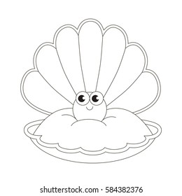 Funny Oyster cartoon. Outlined object with black stroke.