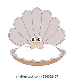 Funny Oyster cartoon. Outlined object with black stroke.