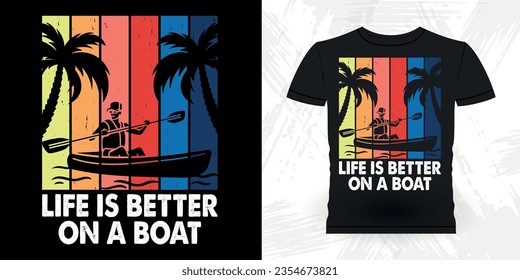 Funny Paddling Boat Retro Vintage Kayaking T-shirt Design
