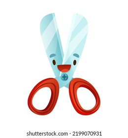 Funny Pair of Scissors as School Item with Smiling Face as Cartoon Education Supply Vector Illustration