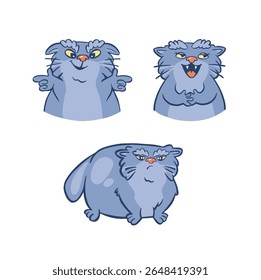 Funny Pallas's Cat Stickers Set Colored Vector