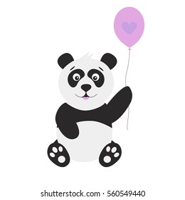 Funny panda with balloon. Cute cartoon  animal.  Vector illustration isolated on white  background for children's  books, posters, clothes, alphabet  cards.