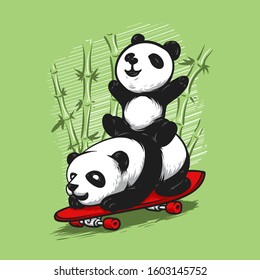 Funny Panda Bamboo Vector Illustration