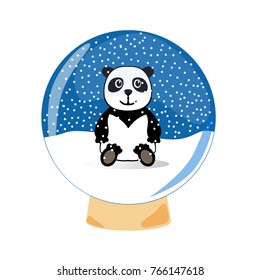 Funny panda bear in the holiday snow globe.