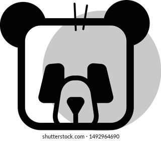 Funny panda bear icon on gray background