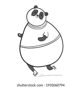 Funny panda bear on rollers. Vector illustration for design or textile print