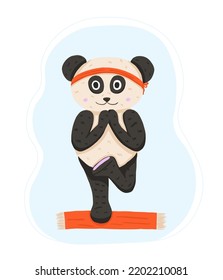 El oso panda gracioso en una pose de yoga. Ilustración vectorial en estilo de caricatura