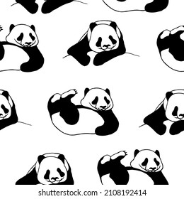 Funny panda bears on a white background, seamless pattern.Vector pattern can be used in children's textiles,postcards, wallpaper, bed linen.