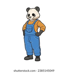 Funny Panda Cartoon Illustration with Cute Anthropomorphic Animal Character in Suit;