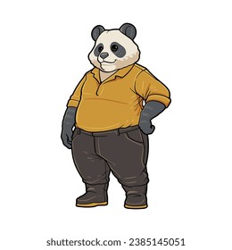 Funny Panda Cartoon Illustration with Cute Anthropomorphic Animal Character in Suit;
