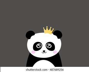 Funny panda in the crown. Vector illustration.