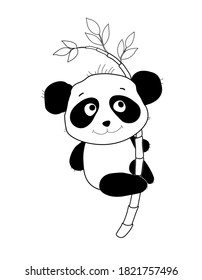 Funny Panda cub on a bamboo branch for children's room decoration, printing on paper or fabric, or animation