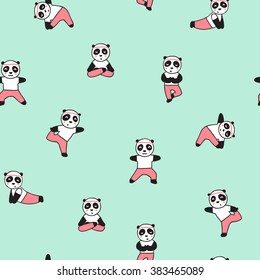 Funny panda doing yoga. Vector hand drawn illustration