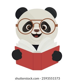 Funny Panda Enjoys Reading a Book With Glasses on While Smiling Happily