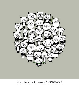 Funny panda family, frame for your design