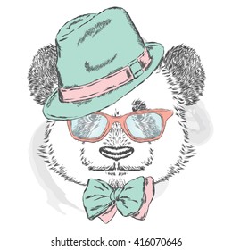 Funny Panda hat and sunglasses. Vector illustration.