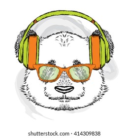 Funny panda headphones. Vector illustration.