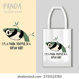 Ilustração engraçada do panda com citação do humor na maquete da caneca