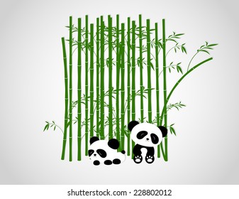 Funny Panda Playing In The Bamboo Trees