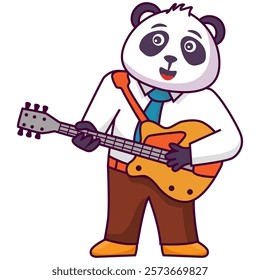 Funny panda playing guitar.Cute rockstar . Animal panda bear cartoon characters.Vector illustration. The musician plays the guitar.Musician with guitar.