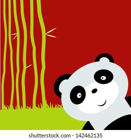 Funny Panda plays with bamboo