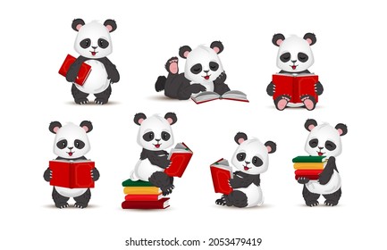 Funny panda reads a book.Cartoon style set. Vector ,illustration isolated on white background