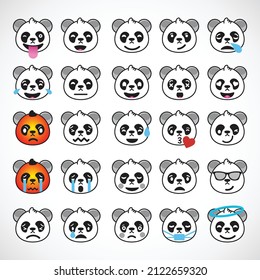 Funny panda set of emoticon smile icons. Cute panda Cartoon emoji set. Vector emoticon set
