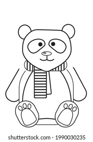 A funny panda sits in a striped warm scarf.