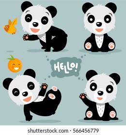 Cu?te and funny panda vector illustration set