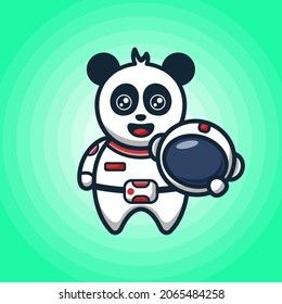 Funny Panda wearing astronaut uniform. Cute Panda astronaut design. Flat outlined design.