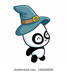 Funny and funny panda wearing witch hat for Halloween - vector.