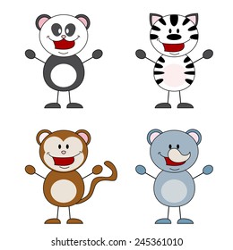 funny panda, zebra, monkey and a rhino