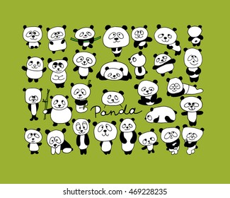 Funny pandas collection, sketch for your design