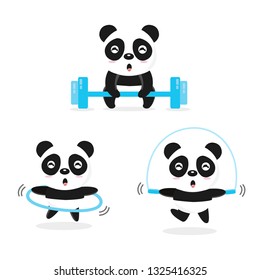 Funny Pandas doing exercise. 