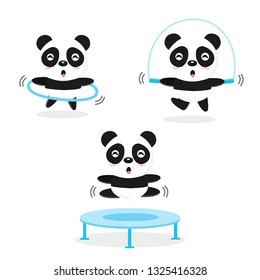 Funny Pandas doing exercise. 