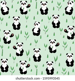 
Funny pandas. Texture. Pandas in the bamboo thicket. Decor element. Vector illustration.