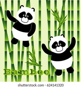 Funny pandas. Vector illustration. Children's wallpaper.