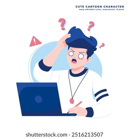 funny panic pose boy character design