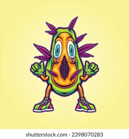 Funny papaya expressions weed strain vector illustrations for your work logo, merchandise t-shirt, stickers and label designs, poster, greeting cards advertising business company or brands