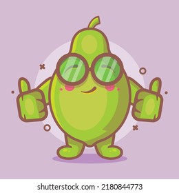funny papaya fruit character mascot with thumb up hand gesture isolated cartoon in flat style design