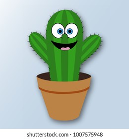 Funny paper cactus on blue background